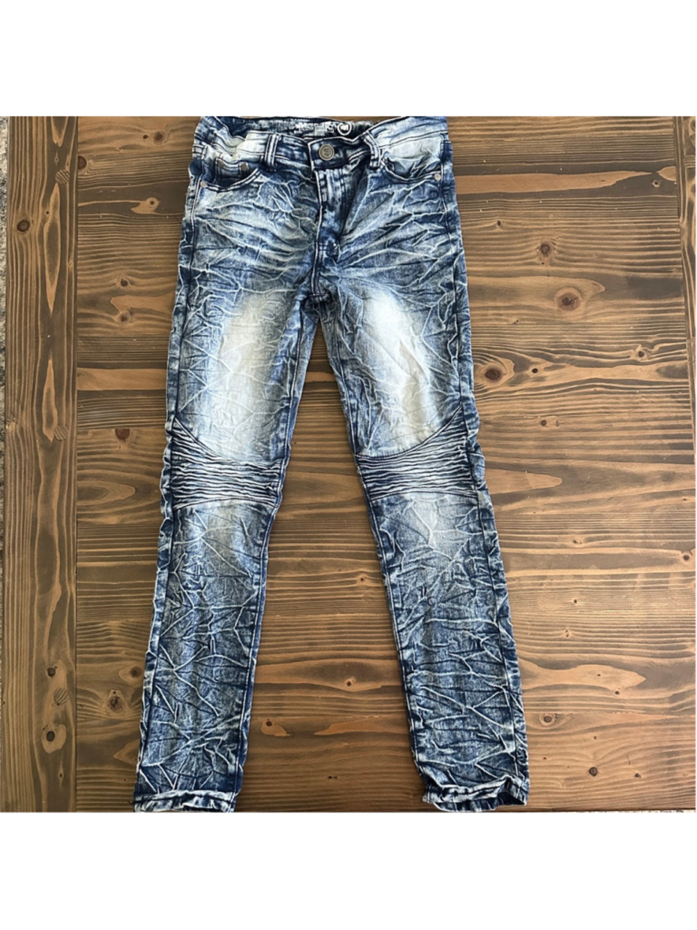 Boys Mecca Jeans 16 Distressed Blue Moto Ribbed Knees Stretch Urban Streetwear
